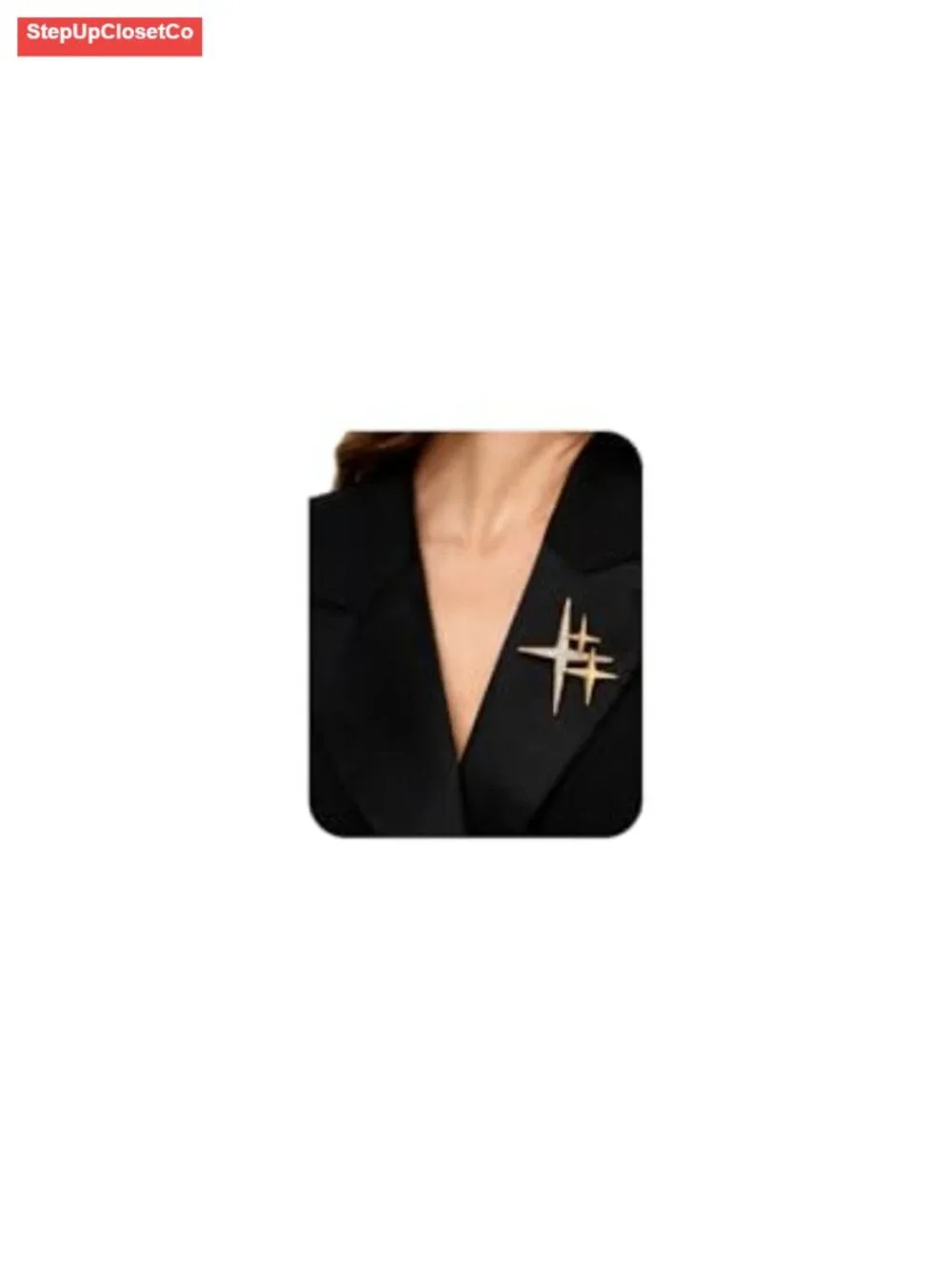 Gold Plated Cross Star Brooch Pin for Women Cubic Crystal Lapel Sweater Scarf